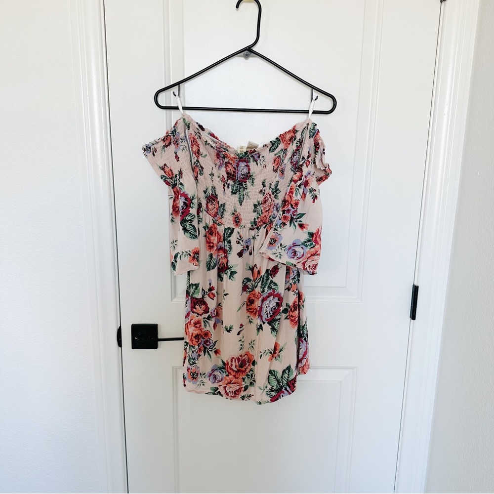Mimi Chica Strapless Off the Shoulder Pink Floral Dress